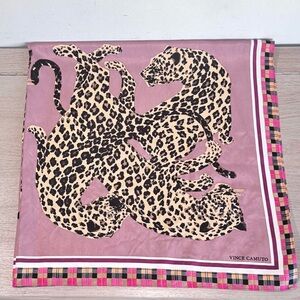 Vince‎ Camuto Cheetah Leopard Plaid Square Scarf Mauve 35” X 35” Animal Print